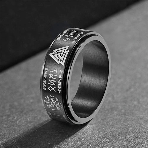WOLFHA JEWELRY RINGS Vintage Viking Totems Black Stainless Steel Spin Anxiety Ring Black 6