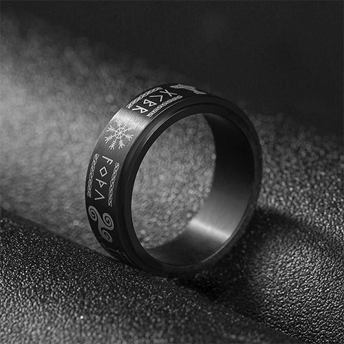 WOLFHA JEWELRY RINGS Vintage Viking Totems Black Stainless Steel Spin Anxiety Ring Black 1
