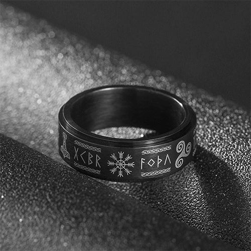 WOLFHA JEWELRY RINGS Vintage Viking Totems Black Stainless Steel Spin Anxiety Ring Black 2