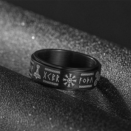 WOLFHA JEWELRY RINGS Vintage Viking Totems Black Stainless Steel Spin Anxiety Ring Black 3