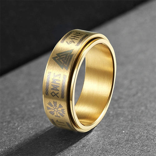 WOLFHA JEWELRY RINGS Vintage Viking Totems Gold Stainless Steel Spin Anxiety Ring Gold 1