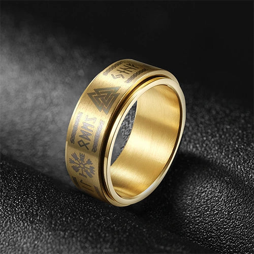 WOLFHA JEWELRY RINGS Vintage Viking Totems Gold Stainless Steel Spin Anxiety Ring Gold 2