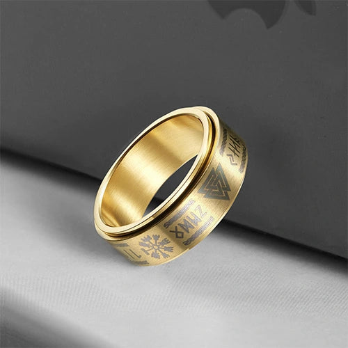 WOLFHA JEWELRY RINGS Vintage Viking Totems Gold Stainless Steel Spin Anxiety Ring Gold 3