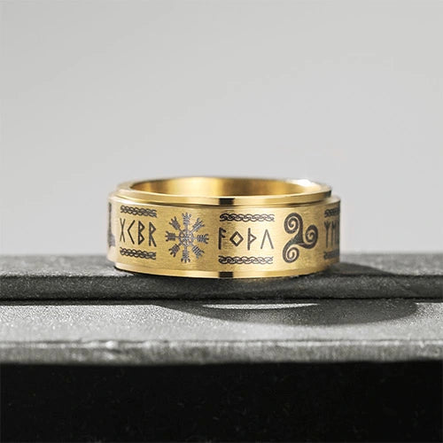 WOLFHA JEWELRY RINGS Vintage Viking Totems Gold Stainless Steel Spin Anxiety Ring Gold 4