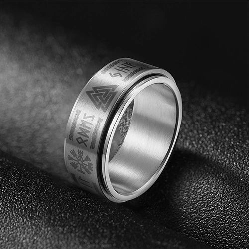 WOLFHA JEWELRY RINGS Vintage Viking Totems Silver Stainless Steel Spin Anxiety Ring Silver 2