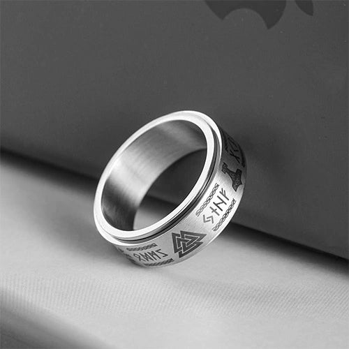 WOLFHA JEWELRY RINGS Vintage Viking Totems Silver Stainless Steel Spin Anxiety Ring Silver 3