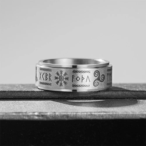 WOLFHA JEWELRY RINGS Vintage Viking Totems Silver Stainless Steel Spin Anxiety Ring Silver 6