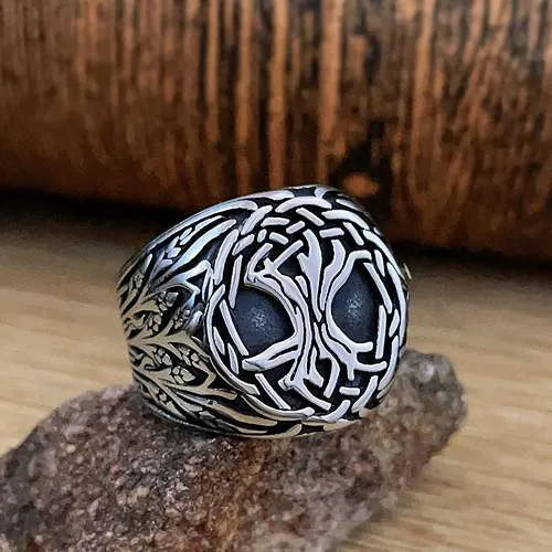 WOLFHA JEWELRY Vintage Viking Tree of Life Stainless Steel Ring 1