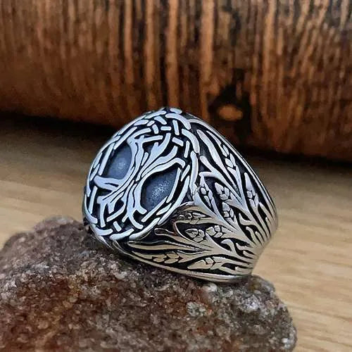 WOLFHA JEWELRY Vintage Viking Tree of Life Stainless Steel Ring 3