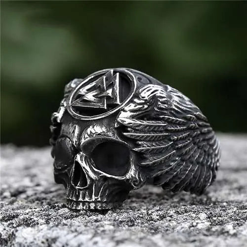 WOLFHA JEWELRY Vintage Viking Triangle Skull Stainless Steel Ring 2