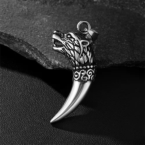 WOLFHA JEWELRY PENDANT Vintage Wolf Tooth Stainless Steel Pendant Silver 1