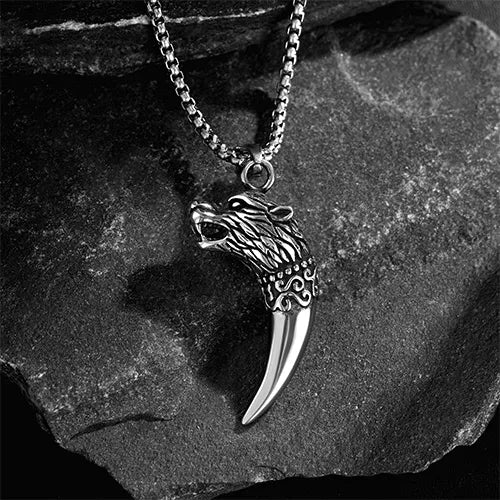 WOLFHA JEWELRY PENDANT Vintage Wolf Tooth Stainless Steel Pendant Silver 2