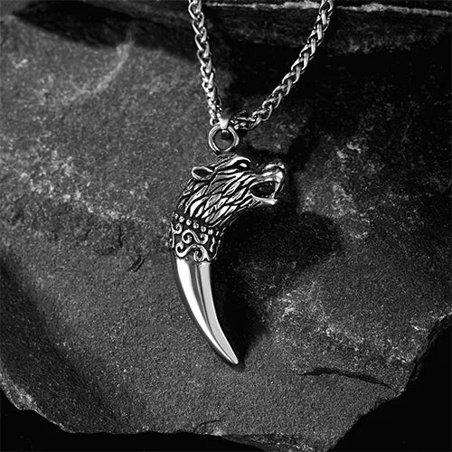 WOLFHA JEWELRY PENDANT Vintage Wolf Tooth Stainless Steel Pendant Silver 3