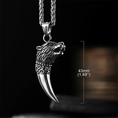 WOLFHA JEWELRY PENDANT Vintage Wolf Tooth Stainless Steel Pendant Silver 6