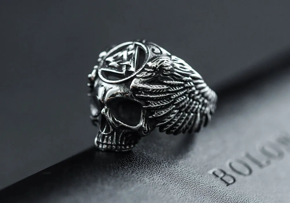 WOLFHA  JEWELRY RINGS Vintage Viking Triangle Skull Stainless Steel Ring 2