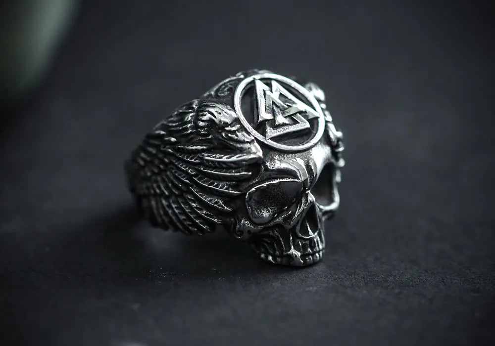 WOLFHA  JEWELRY RINGS Vintage Viking Triangle Skull Stainless Steel Ring 1