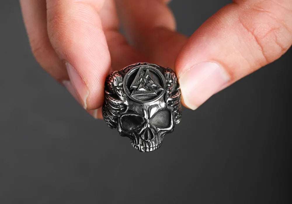 WOLFHA  JEWELRY RINGS Vintage Viking Triangle Skull Stainless Steel Ring 3