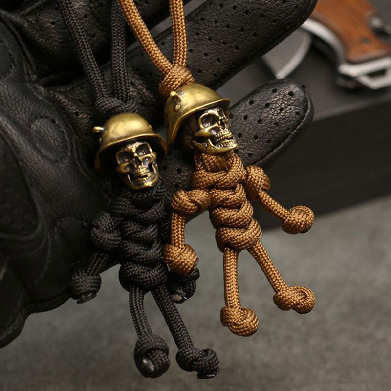 Vintage Skull Solider Braided Rope Pendant Keychains WOLFHA