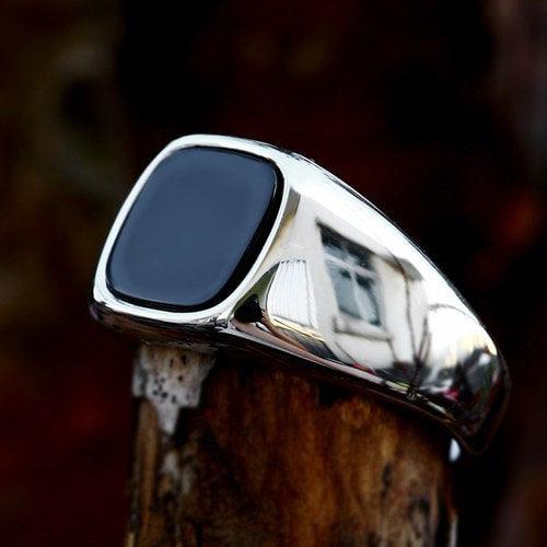 WOLFHA JEWELRY Black Square Stone Stainless Steel Ring 2