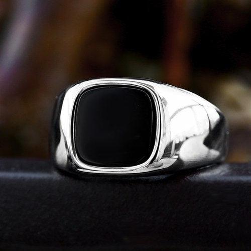 WOLFHA JEWELRY Black Square Stone Stainless Steel Ring 4