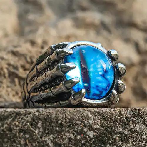 Wolfha Jewelry Blue Evil Eye Vintage Dragon Claw Stainless Steel Ring 6
