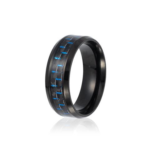Wolfha Jewelry Blue Carbon Fiber Inlay Titanium Steel Ring 4