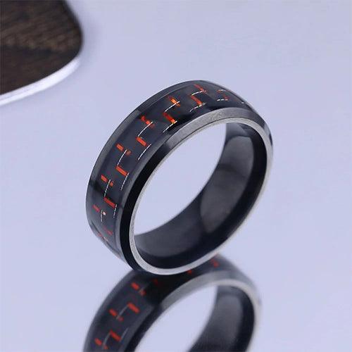 Wolfha Jewelry Blue Carbon Fiber Inlay Titanium Steel Ring 2
