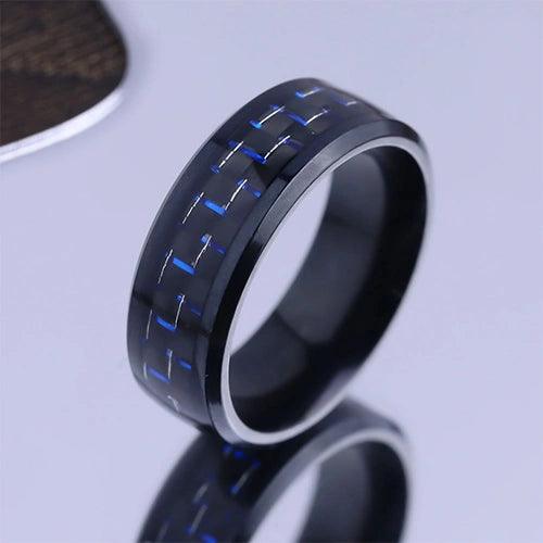 Wolfha Jewelry Blue Carbon Fiber Inlay Titanium Steel Ring 3