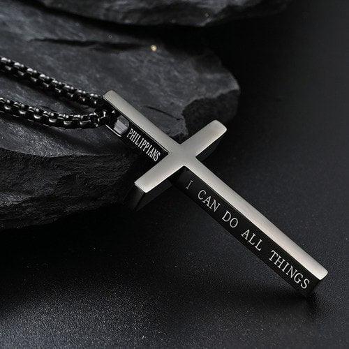wolfha jewelry pendant necklace cross engraved  Inspirational Copywriting Necklace, Black