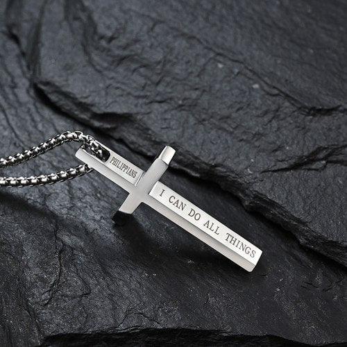 wolfha jewelry pendant necklace cross engraved Inspirational Copywriting Necklace, Silver