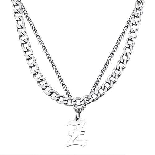 Wolfha Jewelry Cuban Double-Layer Titanium Steel Letter Necklace 1