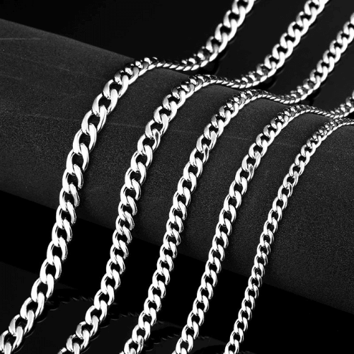WOLFHA JEWELRY CHAIN Cuban Link Stainless Steel Chain Sliver 2