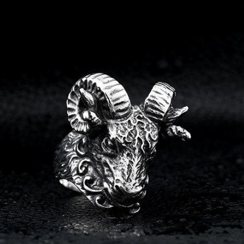 WOLFHA JEWELRY RINGS Dark Rams Stainless Steel Gothic Ring Silver 3