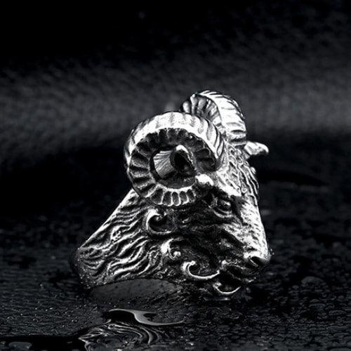 WOLFHA JEWELRY RINGS Dark Rams Stainless Steel Gothic Ring Silver 4