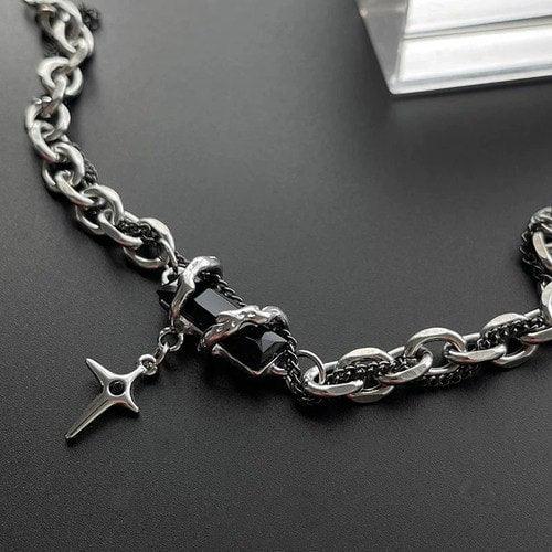 Wolfha Jewelry Fashion Punk Black Obsidian Stainless Steel Bracelet 3