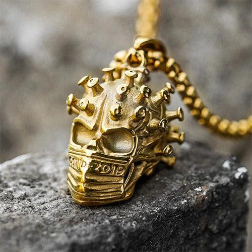Wolfha Jewelry Gold Gothic Crown Virus Skull Stainless Steel Pendant 1