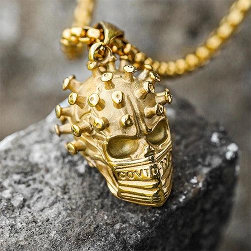 Wolfha Jewelry Gold Gothic Crown Virus Skull Stainless Steel Pendant 2