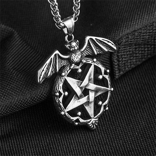 Wolfha Jewelry Gothic Bat And Pentagram Stainless Steel Witch Pendant 1