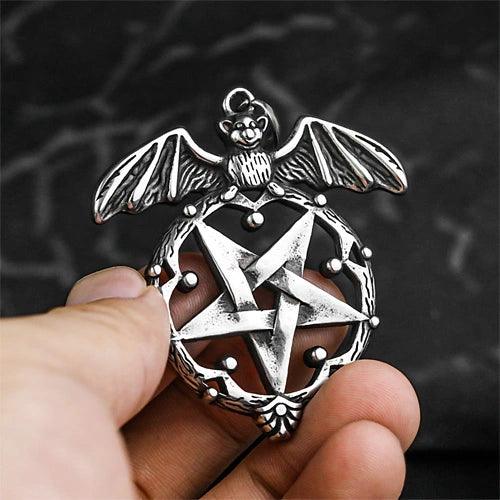 Wolfha Jewelry Gothic Bat And Pentagram Stainless Steel Witch Pendant 2
