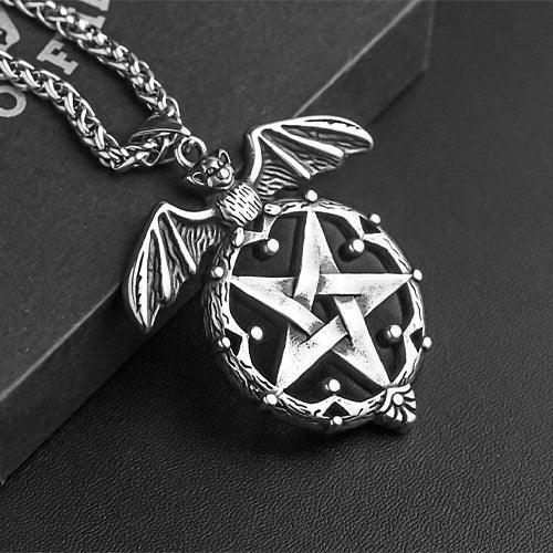 Wolfha Jewelry Gothic Bat And Pentagram Stainless Steel Witch Pendant 3