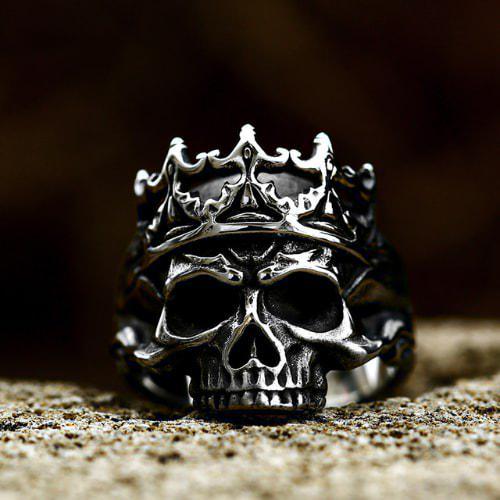 WOLFHA JEWELRY RINGS Gothic Crown with Skull Stainless Steel Ring Silver 1
