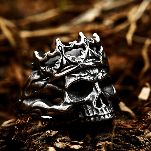 WOLFHA JEWELRY RINGS Gothic Crown with Skull Stainless Steel Ring Silver 2