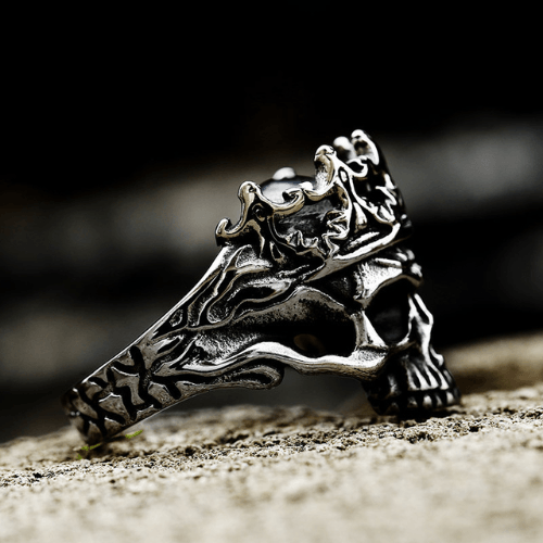WOLFHA JEWELRY RINGS Gothic Crown with Skull Stainless Steel Ring Silver 3
