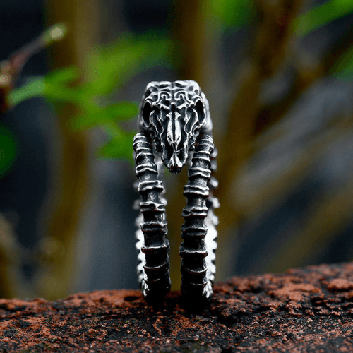 Wolfha Jewelry Gothic Goat Skull Horn Stainless Steel Ring 3