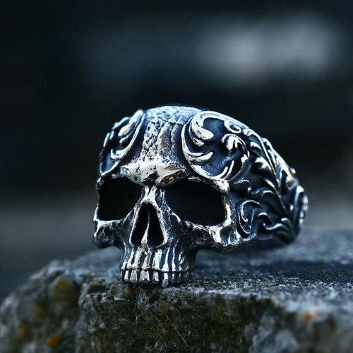 Wolfha Jewelry Gothic Pattern Stainless Steel Skull Ring 2