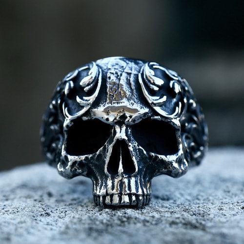 Wolfha Jewelry Gothic Pattern Stainless Steel Skull Ring 3
