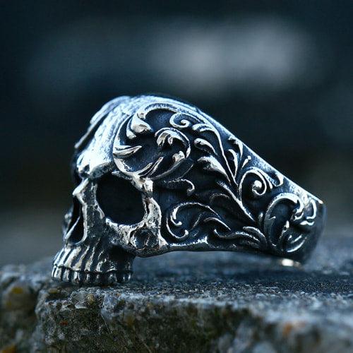Wolfha Jewelry Gothic Pattern Stainless Steel Skull Ring 4