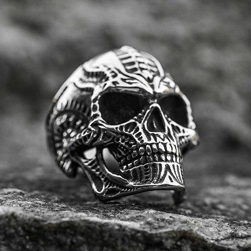 Wolfha Jewelry Gothic Silver Retro Skeleton Head Biker Punk Stainless Steel Rings 2