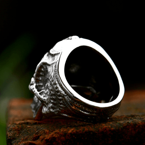 Wolfha Jewelry Gothic Silver Retro Skeleton Head Biker Punk Stainless Steel Rings 3