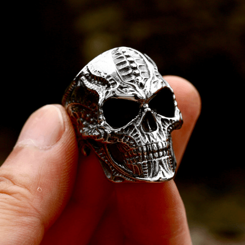 Wolfha Jewelry Gothic Silver Retro Skeleton Head Biker Punk Stainless Steel Rings 4
